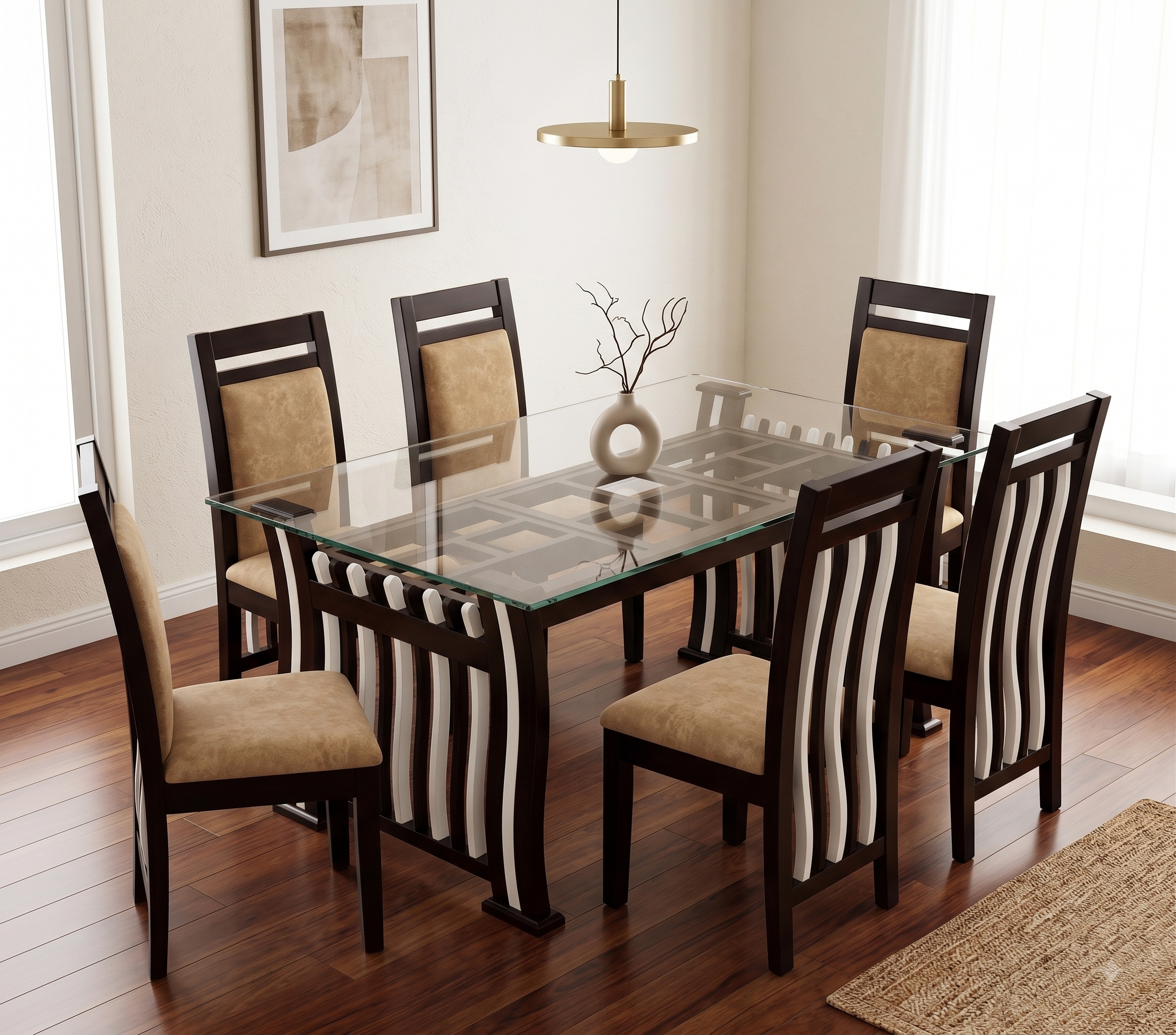 Modern 6-Seater Glass Top Dining Set